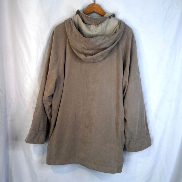 London Fog Hooded Lightweight Suede-Like Zip Up Neutral Jacket Lined Size XL - Picture 2 of 14